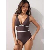 The Very Collection Sculpting Contrast Binding Swimsuit - Brown