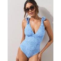 The Very Collection Textured Tie Shoulder Swimsuit - Blue