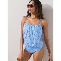 The Very Collection Floral Textured Blouson Swimsuit - Blue
