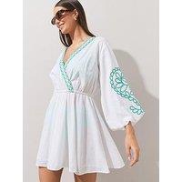 The Very Collection Embroidered Beach Cover Up Mini Dress - White