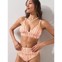 The Very Collection Stripe Shell Print Scoop Neck Bikini Top - Orange