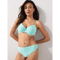 The Very Collection Stripe Scalloped Underwired Bikini Top - Green