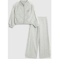 River Island Older Girls Bow Side Ruffle Sweatshirt Set - Grey