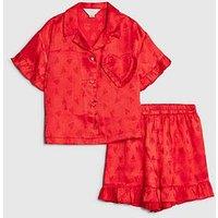 River Island Older Girls Satin Heart Pyjama Set - Red