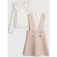 River Island Older Girls Boucle Pinafore Shirt Dress - Pink