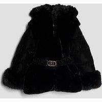 River Island Older Girls Belted Faux Fur Padded Coat - Black