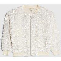 River Island Mini Girls Sequin Bomber Jacket - White