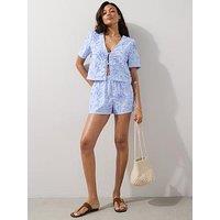 The Very Collection Stripe Floral Beach Shorts - Blue