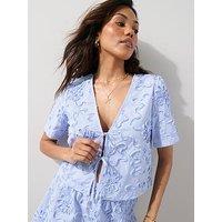 The Very Collection Stripe Floral Short Sleeve Shirt - Blue