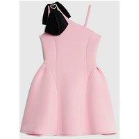 River Island Older Girls One Shoulder Bow Scuba Dress - Pink