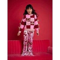 River Island Older Girls Nephthys Bow Santa Christmas Jumper - Pink