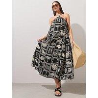 The Very Collection Mono Print Halter Neck Dress - Multi
