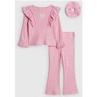 River Island Mini Girls Bow Frill Shoulder Top Set - Pink