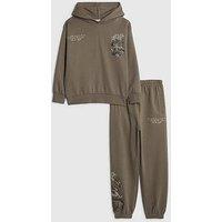 River Island Older Boys Back Print Japanese Hoodie Set - Brown