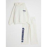 River Island Older Boys Luminis Back Print Hoodie Set - Cream