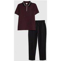 River Island Older Boys Ottoman Collar Polo Shirt Set - Dark Red