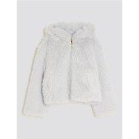 River Island Older Girls Hooded Faux Fur Bomber Jacket - Light Blue