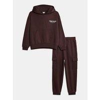 River Island Older Boys Ame Le Nuit Back Print Hoodie Set - Red