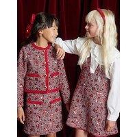 River Island Older Girls Boucle Pinafore Shirt Dress - Red