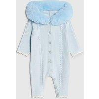 River Island Baby Boys Faux Fur Collar Knitted Rompersuit - Light Blue