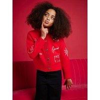 River Island Older Girls Nephthys Doodle Cardigan - Red