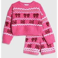 River Island Older Girls Cosy Bow Fairisle Loungewear Set - Pink