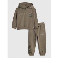 River Island Mini Boys Back Print Japanese Hoodie Set - Brown
