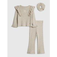 River Island Mini Girls Bow Frill Shoulder Top Set - Beige