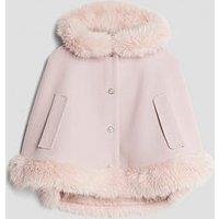 River Island Mini Girls Faux Fur Heart Button Cape - Pink