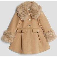 River Island Mini Girls Longline Faux Fur Heart Coat - Beige