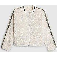 River Island Older Girls Sequin Bomber Jacket - Cream