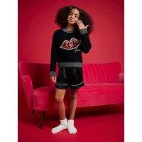 River Island Older Girls Nephthys Sequin Lips Christmas Jumper - Black