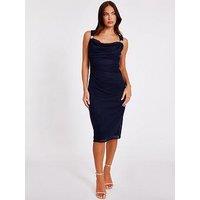 Quiz Navy Mesh Buckle Detail Midi Dress