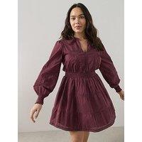 The Very Collection Curve Lace Insert Cotton Mini Dress - Burgundy