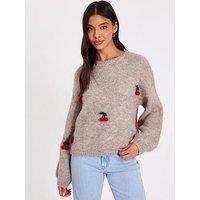 Quiz Stone Knitted Cherry Jumper