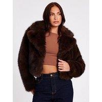 Quiz Brown Faux Fur Cropped Jacket