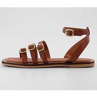 The Very Collection Leather Strappy Flat Sandals - Brown