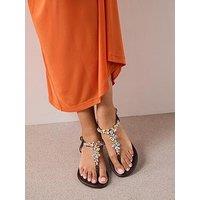 The Very Collection Embellished Toe Post Leather Sandal - Chocolate