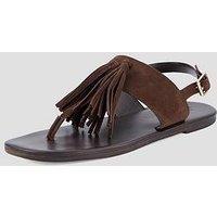 The Very Collection Suede Thong Flat Sandal With Tassle Detail - Chocolate