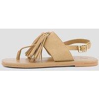 The Very Collection Suede Thong Sandals With Tassle Detail - Taupe