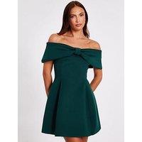 Quiz Bottle Green Bardot Bow Skater Dress