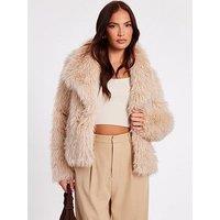 Quiz Stone Faux Fur Cropped Jacket