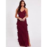 Quiz Dark Red Chiffon Ruffle Midaxi Dress