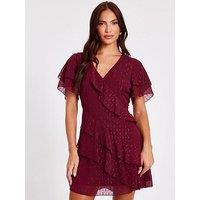 Quiz Dark Red Chiffon Ruffle Mini Dress