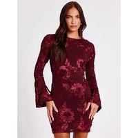 Quiz Dark Red Floral Applique Mini Dress