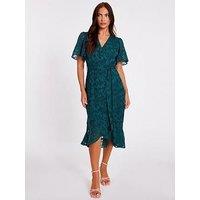 Quiz Green Jacquard Wrap Midi Dress