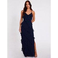 Quiz Navy Chiffon Ruffle Midaxi Dress