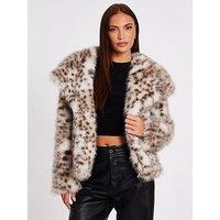 Quiz Brown Faux Fur Leopard Print Jacket