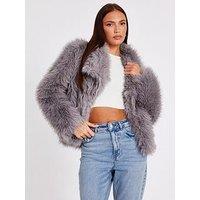 Quiz Grey Faux Fur Cropped Jacket