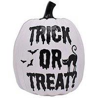 Festive 17Cm Polyresin White Pumpkin With Trick Or Treat Wording Table Top Decoration